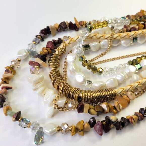 Multistrand Brown and White Bead Necklace Statement Bead Necklace Beach Wedding - Picture 3 of 8